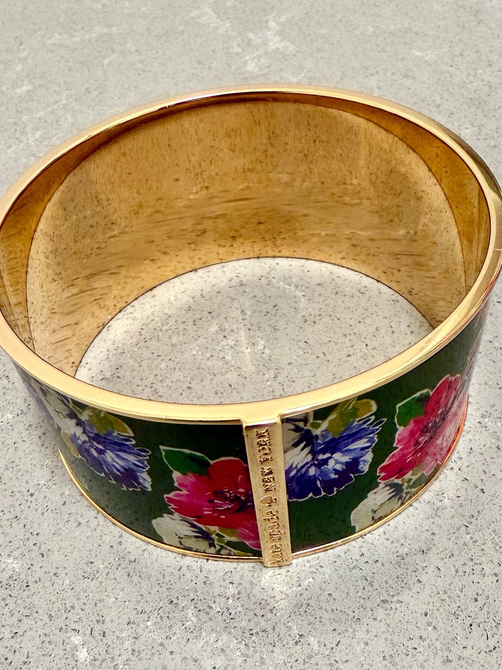 kate spade Gold-Tone Floral Enamel Cuff Bracelet with Green Background